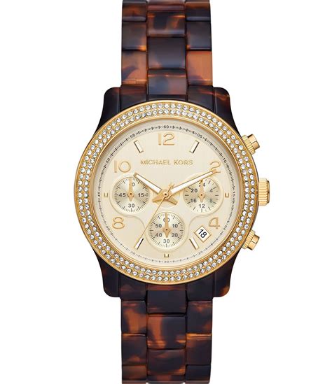 michael kors runway tortoise chronograph watch|Michael Kors Runway Chronograph Watch in Tortoise .